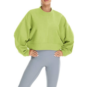 Sweat-shirt personnalisé à col rond avec logo brodé, style streetwear, coupe courte, pour le yoga, la gym, l'entraînement, pour femmes, tricoté - Product Image 3