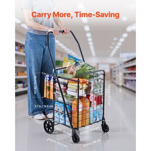 Carrello Pieghevole a Doppio Cestello per la Spesa con Ruote e Rivestimento Impermeabile, Capacità di Carico 45 kg, Grande Carrello per la Spesa - Product Image 3