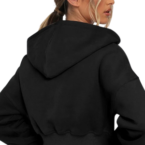 Sudadera con capucha corta para mujer con cremallera, hombros caídos, manga larga, top de moda, logotipo personalizado, ropa urbana, producción al por mayor de fábrica - Product Image 4
