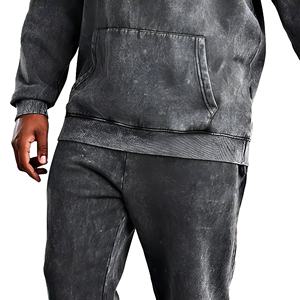 Ensemble de survêtement premium pour homme en coton respirant délavé à l'acide, avec sweat à capuche et pantalon de jogging, grandes tailles, streetwear, vente en gros OEM, direct usine - Product Image 5