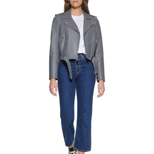 Blouson moto en cuir PU pour femme, manches longues, fermeture éclair, col rabattu, coupe courte, couleur unie, style motard, pour l'automne - Product Image 1