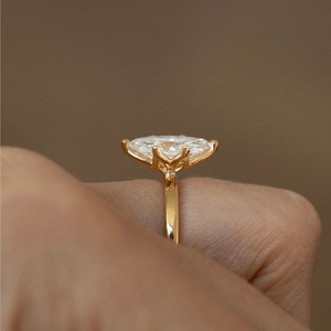 Anillo de Diamante Cultivado en Laboratorio con Certificado IGI, Corte Marquesa de 1-5 Quilates, Solitario Tulipán, Oro Sólido de 18K/14K/10K, Plata 925, Aniversario de Bodas - Product Image 5