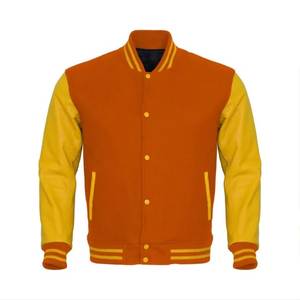 เสื้อแจ็คเก็ตหนังวาร์ซิตี้สีส้มสำหรับผู้ชาย แขนสีเหลือง ปกคอพับ ติดกระดุม สวมใส่สบายๆ ในฤดูใบไม้ร่วง - Product Image 4