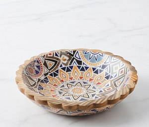 Tazón de Madera Tallada a Mano Estilo Bohemio, Decorativo con Patrón Étnico de Mandala, Adorno para Cocina y Hogar - Product Image 1