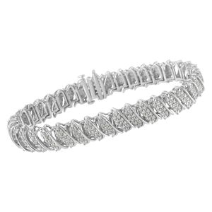 Bracciale Tennis a Grappolo Multiriga in Argento Sterling 925 con Diamanti da 3.0 Cttw, Maglie a Onda Inclinata 7-0.25', Colore I-J, Purezza I2-I3 - Product Image 3
