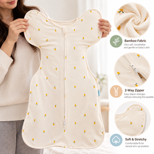 Gigoteuse en bambou pour bébé |   Couverture d'emmaillotage 1.0 TOG avec ouvertures pour les bras |   Couverture d'emmaillotage respirante pour bébé |   Vêtements de nuit pour nouveau-nés avec fermeture éclair sur le devant, ajustement sécurisé - Product Image 4