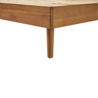 Cama Doble Furaka de Madera Maciza de Acacia, Estilo Moderno de Mediados de Siglo, Patas Inclinadas, Plataforma, Acabado Natural