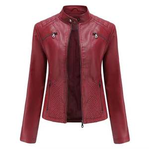 Veste en cuir classique minimaliste pour femmes, veste en cuir polyvalente pour femmes, veste d'extérieur tendance pour femmes - Product Image 5