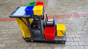 Multifunctional Janitorial Cart With 4 <b>Wheels</b> Steel Frame <b>Plastic</b> Material Partially Enclosed 2 Shelves Indoor Use - Product Image 5