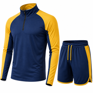 Ensemble short et pull à col zippé pour homme, blanc et jaune, tricoté, séchage rapide, style sportif, idéal pour l'été - Product Image 4