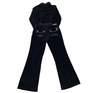 Chaleco vaquero sin mangas para mujer, cuello redondo, color liso, estilo casual, ajuste holgado, largo hasta el tobillo, tejido lavado con estampado digital, 2 piezas - Product Image 2