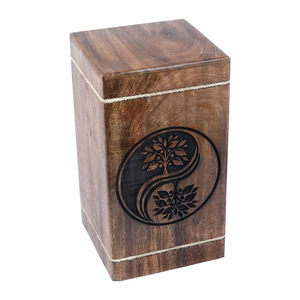 Gran oferta grande para cenizas de madera de mango urna Ying Yang Árbol de la vida cremación de madera caja funeraria tapa para urnas de mascotas humanas y adultas - Product Image 1