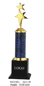 Trofeo de Metal Fundido a Presión con Columna de Purpurina Azul y Estrellas Doradas Modelo 567, Premio Deportivo, Base Acrílica Portátil y Duradera, Grabado Láser - Product Image 4