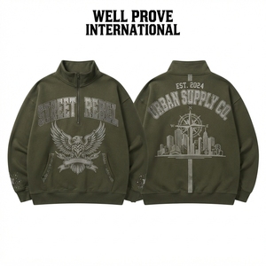 Sudadera Premium de 350GSM 100% Algodón Grueso con Media Cremallera para Hombre, Estilo Urbano, Verde Bosque, Bordado Personalizado, Impresión Puff Screen - Product Image 2