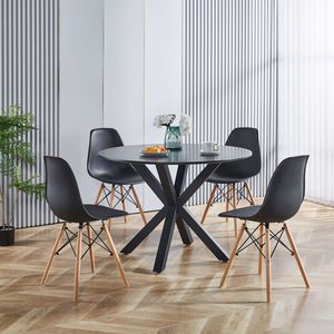 Table à manger sur piétement en MDF de style Mid-Century de 42,1 pouces, plateau noir avec dossier de dossier inclinable pour 4 à 6 personnes - Product Image 4