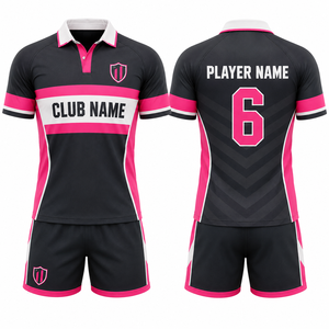 Camiseta de Fútbol con Nombre de Club para Hombre, Manga Corta, Cuello en V, Negra y Rosa, Sublimada, Transpirable, que Absorbe la Humedad, de Poliéster, Corte Regular para Adultos - Product Image 1