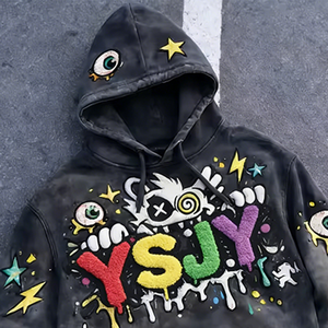 Sudadera con Capucha para Hombre, con Logotipo Personalizado, Estilo Desgastado, Bordado, Efecto Descolorido por el Sol, Estampado Vintage, Sudadera Extra Grande, Lavado Ácido, de Algodón - Product Image 4