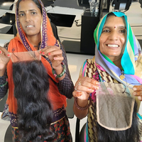 Vente en gros de cheveux indiens vierges naturels non traités à 100 %, texture ondulée, fermeture en dentelle 44, fixation par fusion