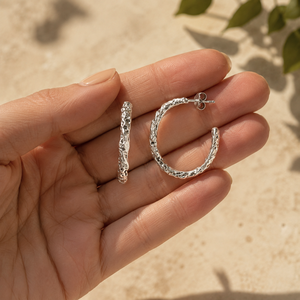 Valore Jewels 925 <b>Sterling</b> <b>Silver</b> Birch Bark <b>Hoop</b> Drop Earrings Bohemian Textured Organic Nature Design for Women Wedding Gift - Product Image 4