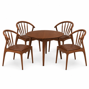 Ensemble de table à manger ronde en teck massif moderne avec 4 fauteuils pour la maison, l'hôtel, la villa, le restaurant - Product Image 1