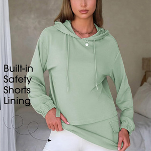 Cotton Blend Solid Button Womens Sports Hoodie and Shorts <b>Set</b> Custom Print Logo Casual Daily Wear Private Label OEM ODM Supplier - Product Image 4
