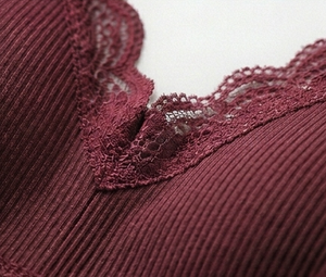 Bralette sin Varillas para Mujer, Color Borgoña, con Ribete de Encaje, Copa Completa, Tejido de Spandex y Poliéster, Elegante, Sin Forro, Transpirable, con Tirantes No Ajustables - Product Image 6