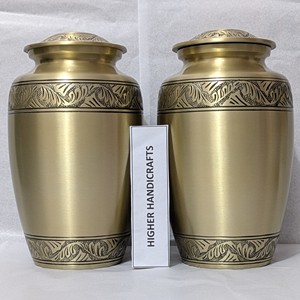 Luxury Golden Adult Cremation <b>Urn</b> - <b>Large</b> Handcrafted Metal Funeral <b>Urn</b> - Secure Threaded Lid Memorial Ash Container Wholesale - Product Image 1