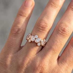 Anillo moderno con diamantes de corte ovalado y redondo para mujer, de oro rosa de 14 quilates, para recuerdos especiales, regalo de boda, joyería sorpresa para esposa - Product Image 5