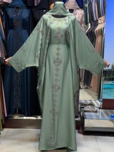 2026 New V Neck Long Sleeve Floor Length Modest Polyester Handmade <b>Flared</b> Hem Abaya Beaded Detail Women's Traditional Muslim - Product Image 2