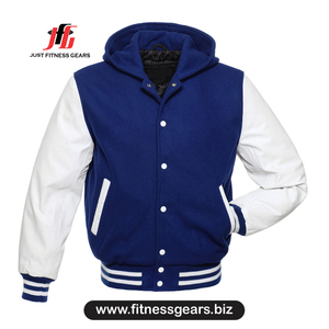Veste de sport à capuche bleue et blanche pour homme, style preppy, polyester et coton, coupe classique, pour l'automne - Product Image 1