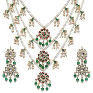 Indian Stylish Layered Pearl Rani Haar Long Kundan Necklace Zircon Alloy Jewellery Set Wedding Engagement Party Gift Hiphop Gold - Product Image 1