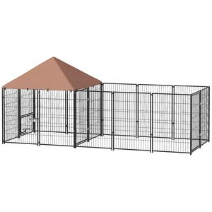 Gabbia per Cani Grande da Esterno 3,4m x 1,4m x 1,6m con Ciotole Girevoli Regolabili in Altezza e Tettoia Impermeabile Anti-UV - Product Image 1
