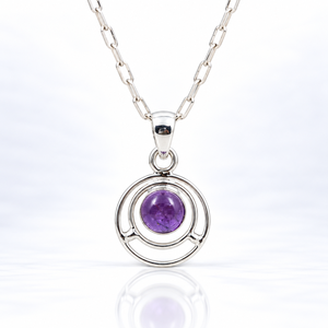 Pendentif Cabochon Rond en Améthyste, Argent 925, Design Double Cercle Élégant pour Collections de Bijoux Féminins - Product Image 4