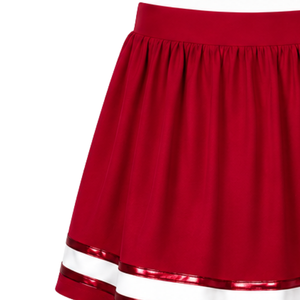 <b>Red</b> Cheerleading <b>Skirt</b> Pleated Athletic Uniform <b>Skirt</b> With Striped Trim Team Performance Wear Custom Sports Apparel - Product Image 2