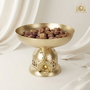 Support de Bol à Dattes en Métal Doré de Luxe, Design Creux Lune et Étoile, Centre de Table Islamique, Plateau de Service pour Douceurs du Ramadan - Product Image 1