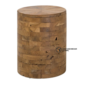 Round Solid <b>Wood</b> Drum Side Table Rustic Block Design Accent Table in Natural Finish Modern Minimalist End Table - Product Image 6