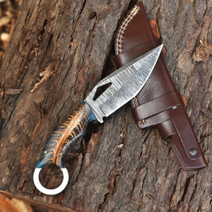 Cuchillo de Caza Personalizado Hecho a Mano de Acero de Damasco, Hoja de Punta Caída, Borde Recto, Hoja Fija con Mango de Madera, Grosor de 0.6mm - Product Image 4