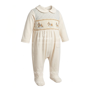 MItxeco Pelele de bebé fruncido con caballo bordado, hecho a mano en algodón para recién nacido - Product Image 1