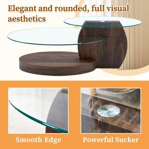Tavolino da Caffè Moderno a Doppio Strato con Venature in Noce, Design Versatile, Disponibile in Diversi Colori, Vetro Rinforzato, Pannello in Fibra di Legno, Adesivo - Product Image 4