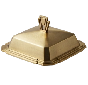 Plat de service carré en laiton doré Art Déco avec couvercle, vaisselle en métal à motif solide à prix abordable - Product Image 2