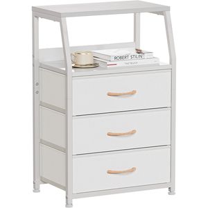 Small White Nightstand with 3 Drawers and 2-Tier Shelf End Table <b>Side</b> Furniture - Product Image 1
