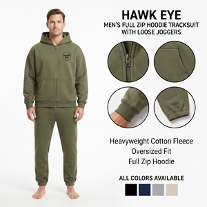 ชุดเซ็ตฮู้ดดี้ซิปเต็มตัวสำหรับผู้ชาย Hawk Eye พร้อมกางเกงจ็อกเกอร์ทรงหลวม ผ้าฟลีซคอตตอนหนานุ่ม ไซส์โอเวอร์ไซส์ - Product Image 5