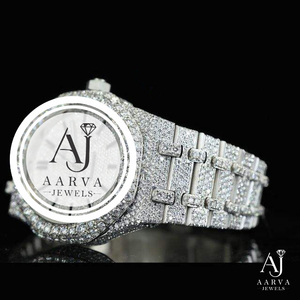 Montre mécanique glacée avec incrustation de diamants, bracelet en acier inoxydable, cadran analogique en cristal, ton argenté, cadeau élégant pour femme - Product Image 1