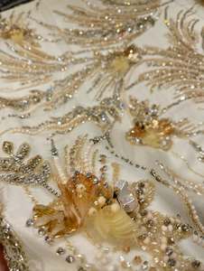 ผ้าลูกปัดทำมือคุณภาพสูงประดับด้วยเพชรซิร์คอน ผ้าลูกไม้ปักโพลีเอสเตอร์สำหรับชุดแต่งงานระดับไฮเอนด์ ใช้สำหรับนักออกแบบ - Product Image 3