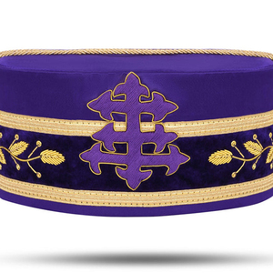 Chapeau de cérémonie en velours bordeaux brodé à la main, durable, respirant, 100 % coton, pour adultes, idéal pour les fêtes et les événements extérieurs, à prix abordable, pour la franc-maçonnerie. - Product Image 5