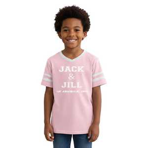 T-shirt Varsity pour jeunes Jack and Jill, col en V, manches courtes, style sportif, doux, confortable, décontracté, vêtements pour enfants, rose - Product Image 3