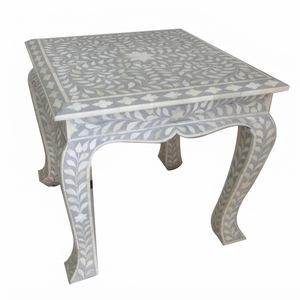 Taburete con incrustaciones de hueso azul y blanco, mesa auxiliar de lujo con detalles florales para sala de estar y dormitorio, muebles indios personalizables con incrustaciones, venta al por mayor. - Product Image 4