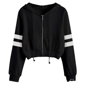 Sweat-shirt à capuche court pour femme, uni, à lacets, avec cordon de serrage, manches longues - Product Image 1