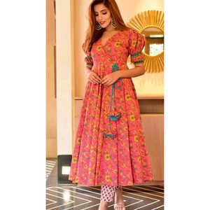 ROBE DE CRÉATION KALAMKARI À MANCHES WESTERN STYLE PREMIUM READYMADE - Product Image 1