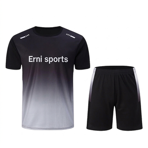ชุดกีฬาฤดูร้อน Erni Sports Men แบบ 2 ชิ้น แห้งเร็ว พิมพ์ลายด้วยเทคโนโลยี Heat-Transfer ผลิตจากโพลีเอสเตอร์/สแปนเด็กซ์ เสื้อยืดมีกระเป๋า กางเกงขาสั้นทรงหลวม สวมใส่สบาย - Product Image 2
